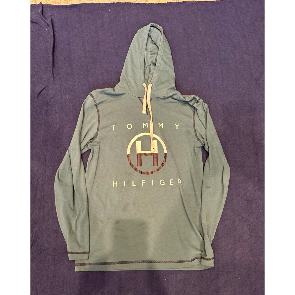 Tommy Hilfiger Mens Pullover sleep Hoodie Green Graphic Logo pyjama Size S